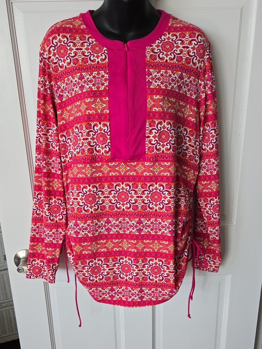 Lands' End Pink Fuchsia Patterned Long-Sleeve Tunic Rashguard Cover-up